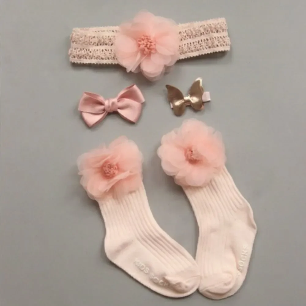 NIB Chicbaby Pink Flower Hair Accessories & Socks